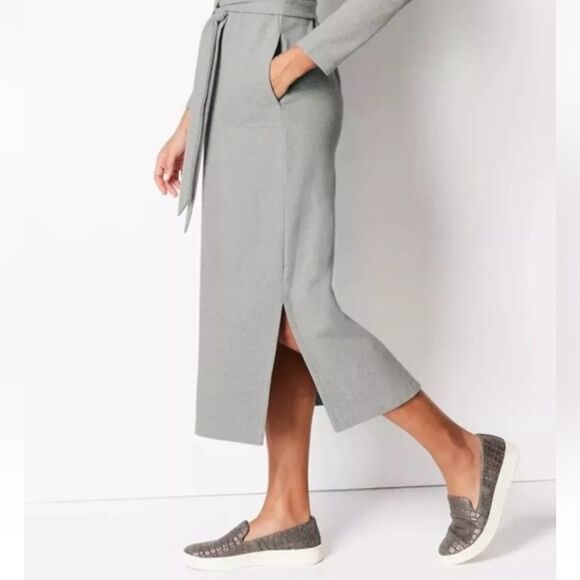 J.Jill Pure Jill Soft-Brushed Belted Dress Gray Sz Medium Long Sleeve Pockets - Picture 5 of 15